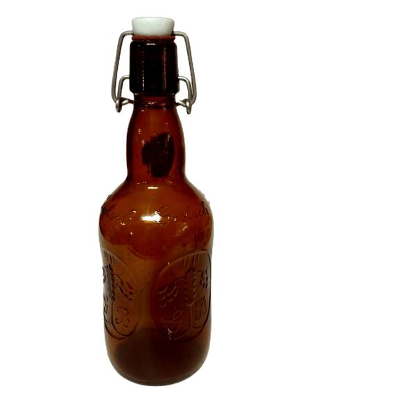 Vintage Grolsch Brown Glass Beer Bottle Porcelain Swing Top Rustic Bar Decor - Picture 1 of 11